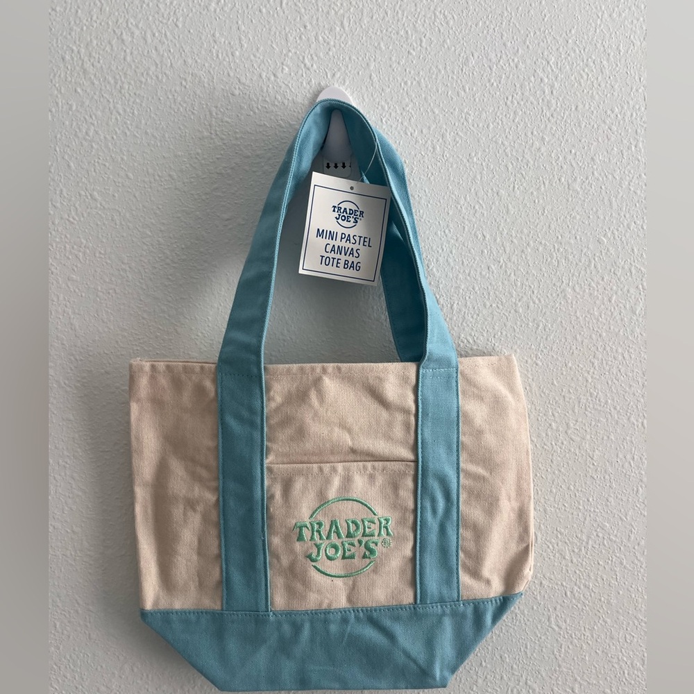 Trader Joe's Mini Pastel Canvas Tote Bag Blue